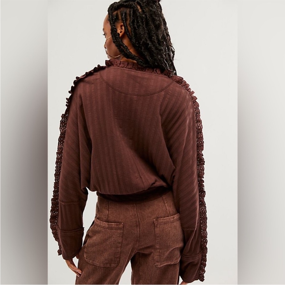 🍓Free People 🍓Brown Lace-Trimmed Sweater - Picture 7 of 14